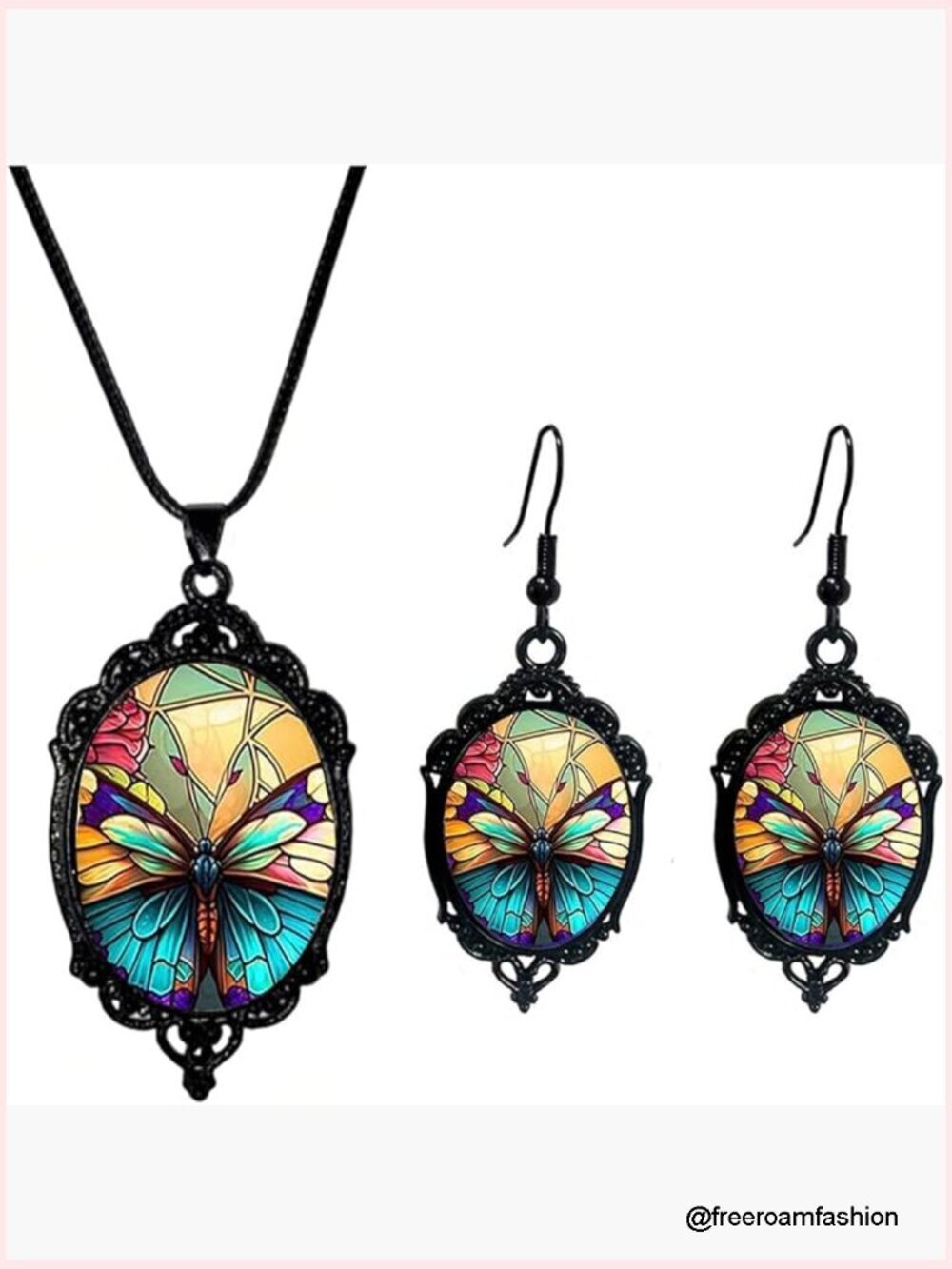 Gothic Butterfly Choker Necklace & Earrings Set Vintage Spooky Punk Alternative